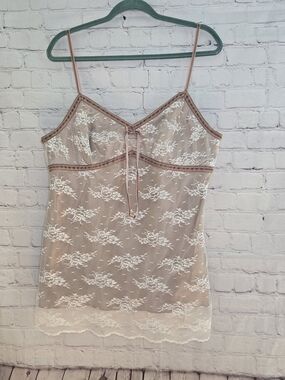 George Sheer Lace Cami in Parchment/Taupe and White
